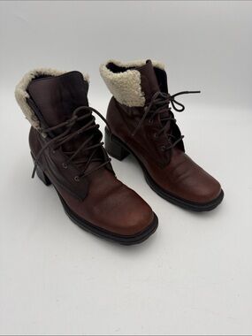 Vintage Glacee Women's Brown Shearling-Lined boots Leather Lace up Y2K 8.5M